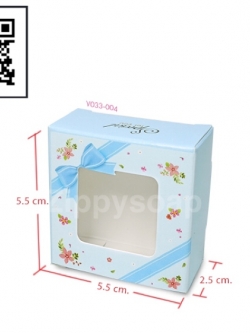 กล่องใส่สบู่สีฟ้า มีหน้าต่างโชว์สินค้า 60 ชิ้น 5.5*5.5*2.5 cm