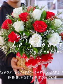 ตระกร้ากุหลาบนอก 25 ดอก