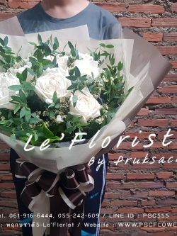 B61 chinese White Rose [fresh flower]เเบบกลม