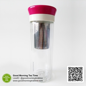 ขวดชงชา ตัวขวดเป็นแก้วสองชั้น พร้อมตัวกรองใบชาแสตเลส ขนาด 320ml. สีชมพู