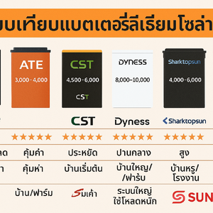 เปรียบเทียบแบตเตอรี่ลิเธียมโซล่าเซลล์ 6 แบรนด์ – LVTOPSUN / ATE / CST / DYNESS / Sharktopsun / Felicity (อัปเดต 2026)