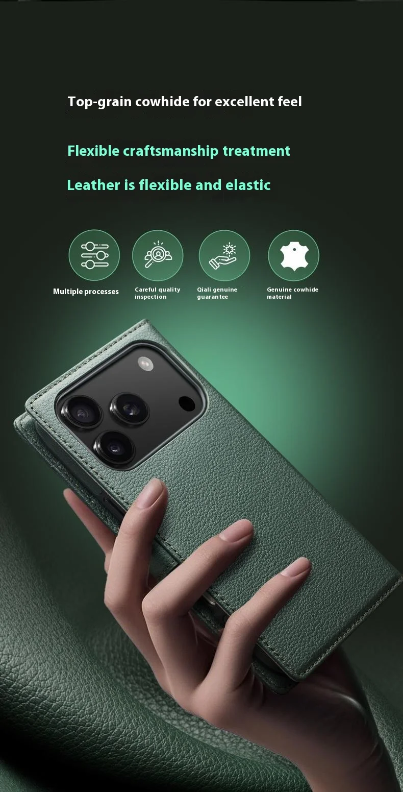 Case iPhone 17 Pro Max # Pre-order * QIALINO เคสหนังแบบถอดได้เข้ากันได้กับ MagSafe เคสโทรศัพท์หนังวัวแท้ *