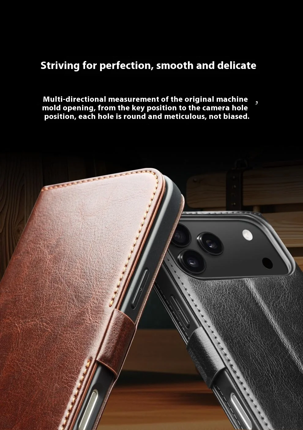 Case iPhone 17 Pro Max # Pre-order * เคส QIALINO พร้อมช่องใส่บัตร ซองหนังวัวแท้ตั้งได้ *