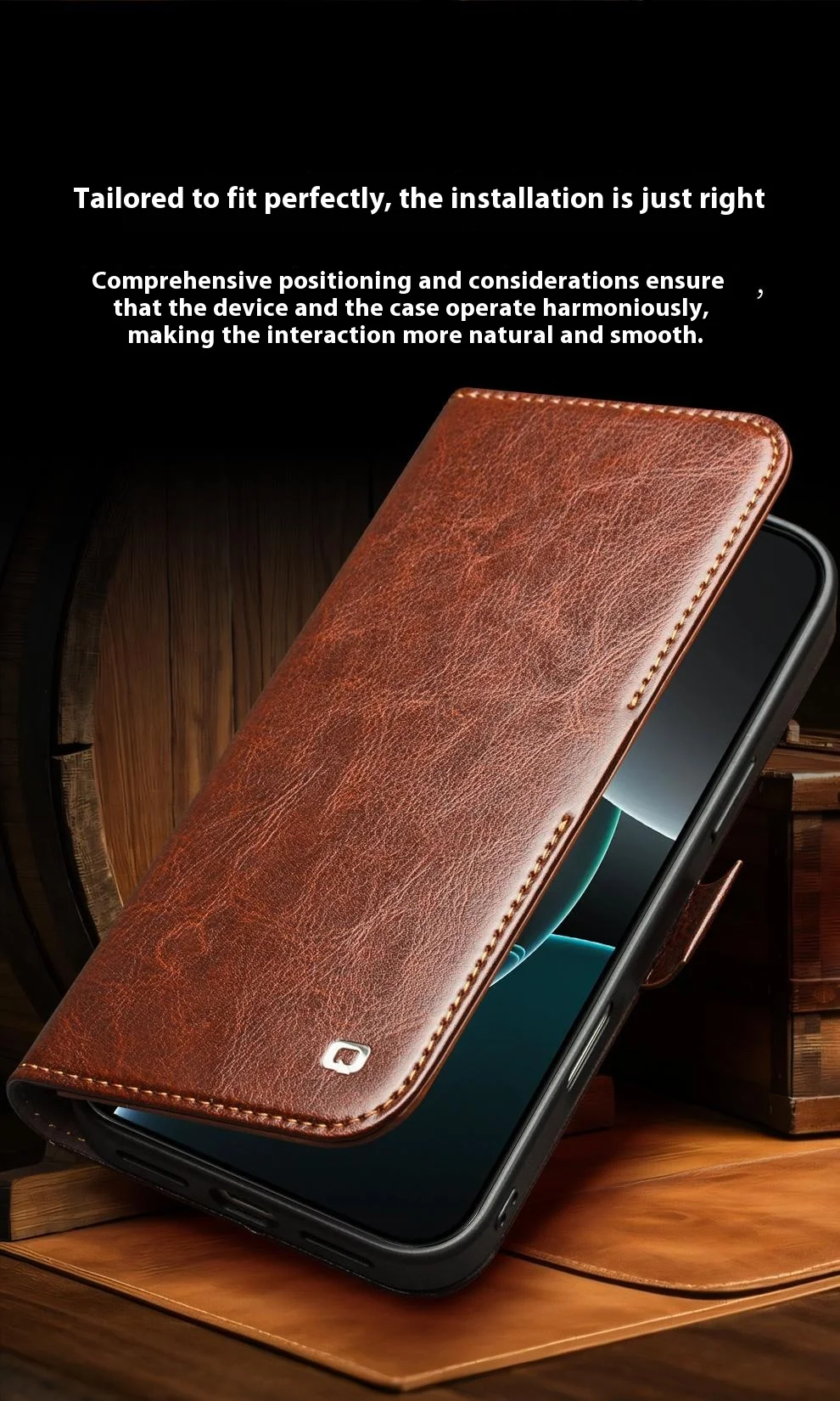 Case iPhone 17 Pro Max # Pre-order * เคส QIALINO พร้อมช่องใส่บัตร ซองหนังวัวแท้ตั้งได้ *