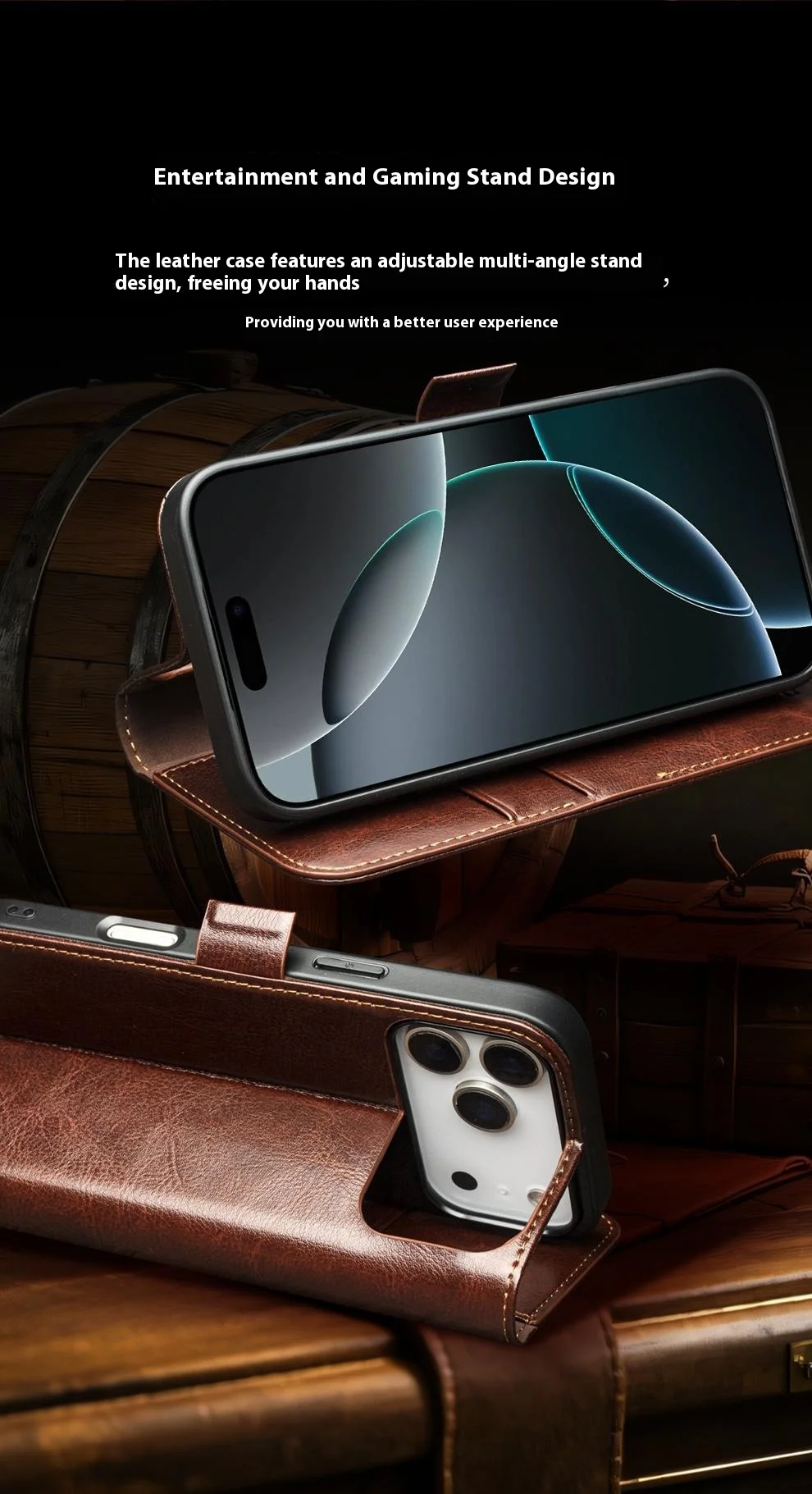 Case iPhone 17 Pro Max # Pre-order * เคส QIALINO พร้อมช่องใส่บัตร ซองหนังวัวแท้ตั้งได้ *