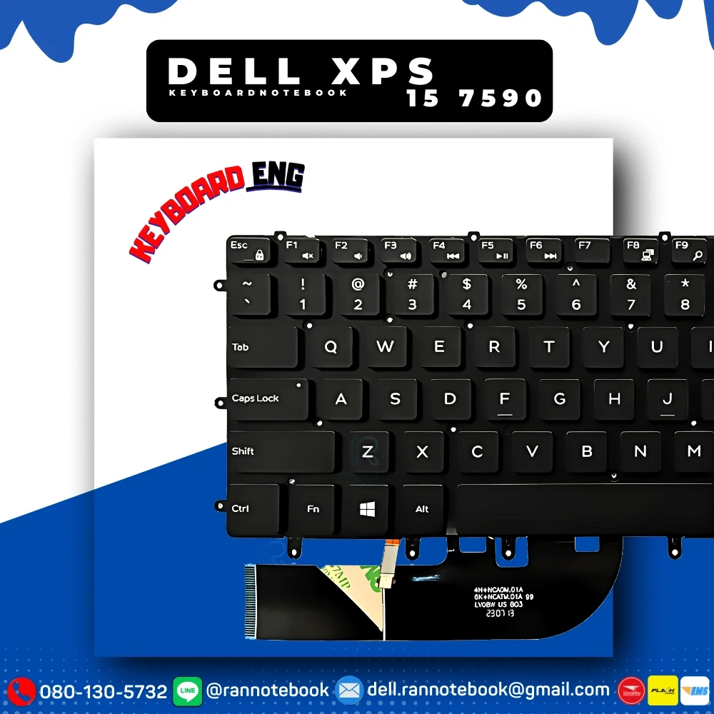 คีย์บอร์ดโน๊ตบุ๊ค Dell XPS 15 7590 Backlit แท้ประกันศูนย์ Dell