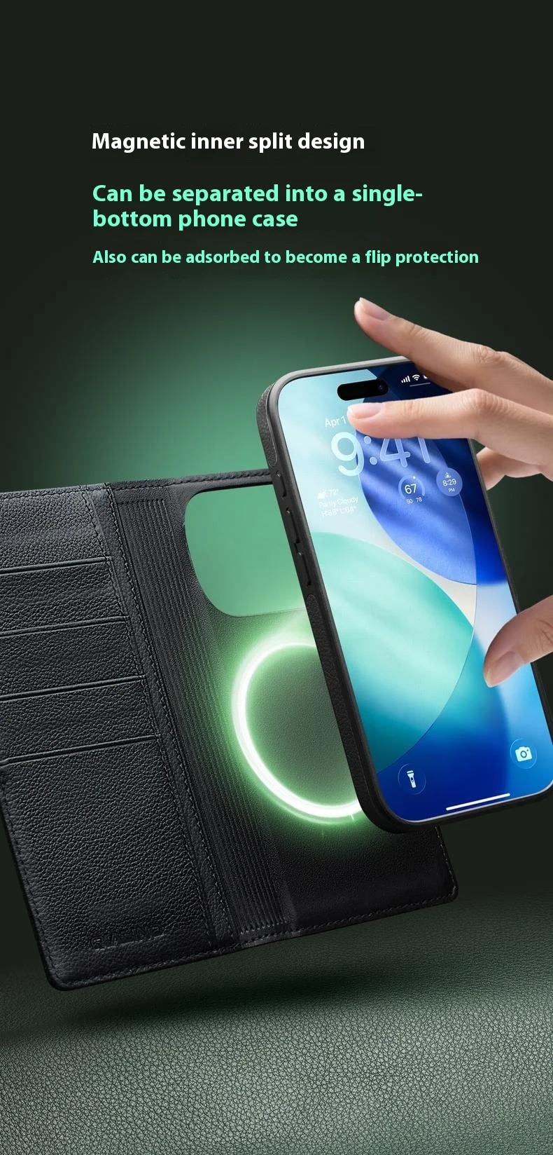 Case iPhone 17 Pro Max # Pre-order * QIALINO เคสหนังแบบถอดได้เข้ากันได้กับ MagSafe เคสโทรศัพท์หนังวัวแท้ *