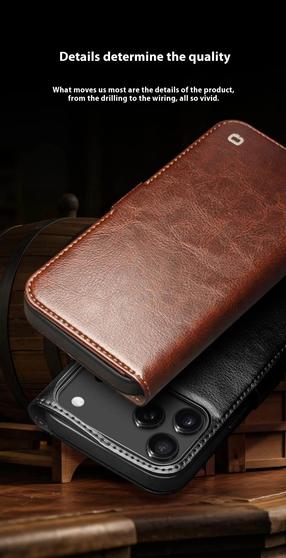 Case iPhone 17 Pro Max # Pre-order * เคส QIALINO พร้อมช่องใส่บัตร ซองหนังวัวแท้ตั้งได้ *