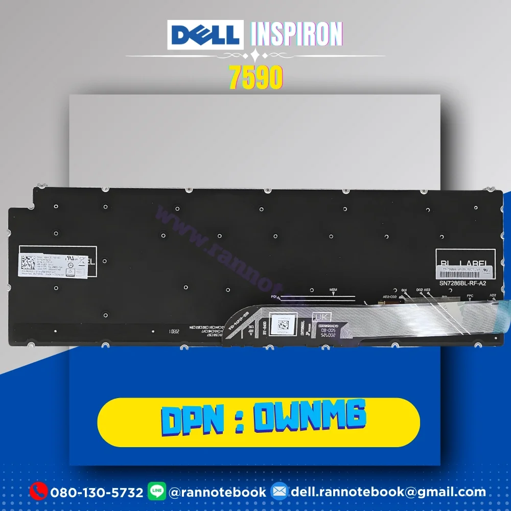 คีย์บอร์ด โน๊ตบุ๊ค Dell Inspiron 7590 มีไฟ แท้ศูนย์ประกัน Dell